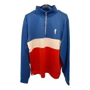 U Suck At Golf 1/4 Zip Colorblock Pullover Red White Blue Performance Golf